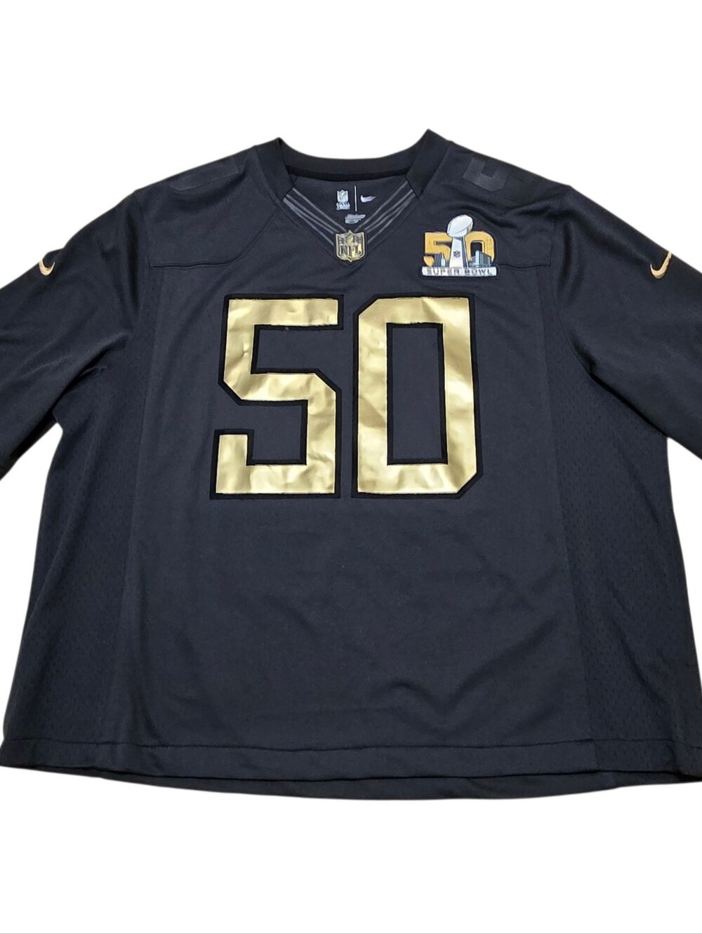 Nike Super Bowl 50 Rare Jersey Men's 2XL XXL Black Gold NFL Team Apparel, EUC